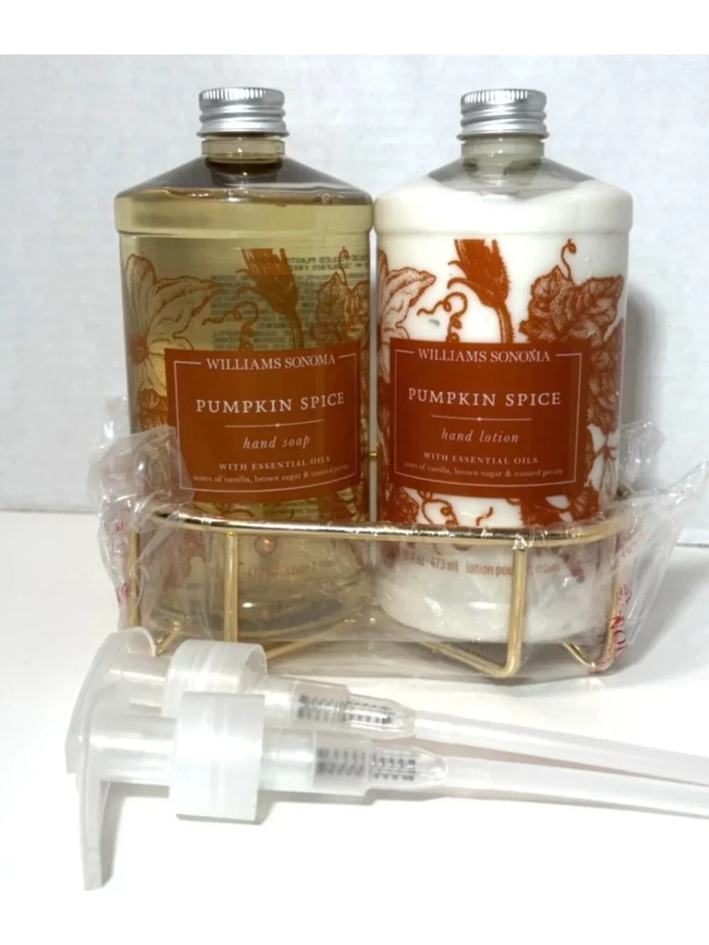 Williams-Sonoma 16 oz. Pumpkin Spice Hand Soap Lotion Refills Gold Caddy